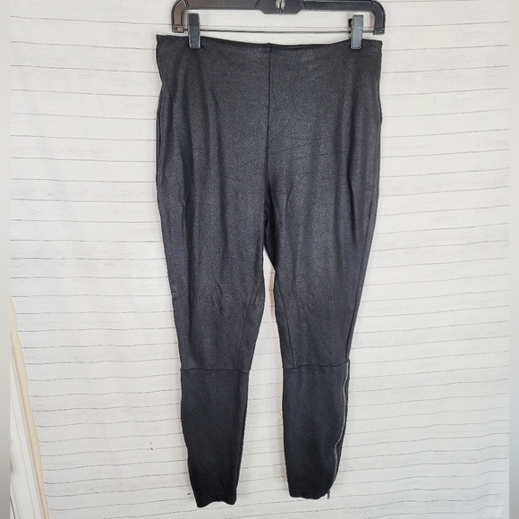 LYSSE BLACK SHIMMER LEGGINGS W ANKLE ZIPPER DETAIL, SZ LARGE - Picture 1 of 7